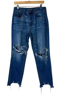 American Eagle Hi Rise Tomgirl Jeans Womens 8 Medium Wash Rigid Distressed