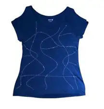 APT. 9 Split Sleeves Jeweled Blouse, Royal Blue Embellished Top - Size S  ***Ite