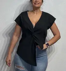 Anthropologie Harlyn Black Twist Front Blouse Sz L