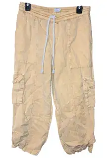 Nicole miller linen blend tan cropped cargo pants medium #746