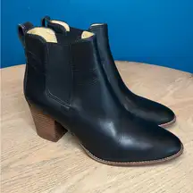 Madewell The Regan Black Leather Ankle Boots Block Heel Almond Toe Women’s 10