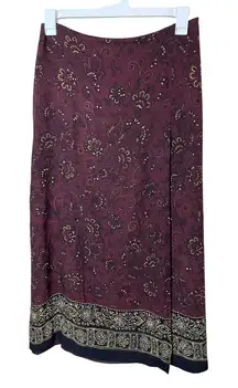 Vintage Jones New York Purple Floral Paisley Silk Maxi Skirt