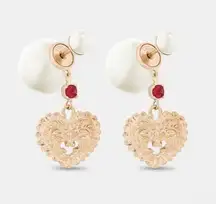 Christian Dior Dior Tribales Earrings Gold-Finish Metal with White Resin Pearls & Red Crystals