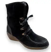 Iso Isotoner Vanessa Wedge Suede Leather Black Boots Size 8M Winter Boots