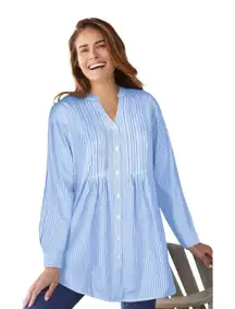 Woman‎ Within Women's  Plus Size Perfect Pintuck Tunic French Blue  Large 18/20