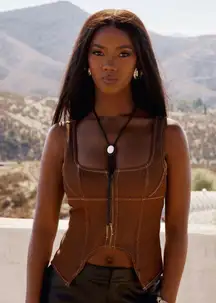 12th Tribe Size S Cutout Corset Tank Brown Western Cowgirl Bustier Trendy NWT