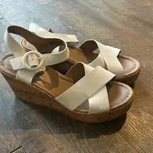 American Eagle Women’s Sandals Sz 9 1/2 White Wedge Shoes Cork.