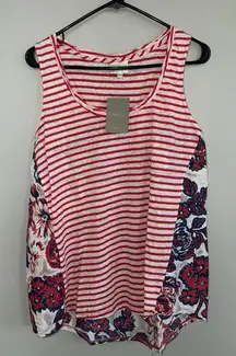 Anthropologie Porridge Womens Tank Top Sz XS Striped Floral Cotton Linen Blend