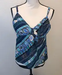 Swimsuits for all Blue Geometric Pattern Women's 14 C/D Tankini Swim Top Wired