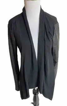Neiman Marcus Cashmere Cotton Blend Cardigan Sweater Womens Black Leather‎ S