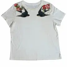 A New Day Swallow Bird Graphic Tee XXL Cream Floral Tattoo Style T-Shirt