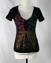 Vintage Y2K 2000s Pastel Goth Pride Ribcage V Neck Tee