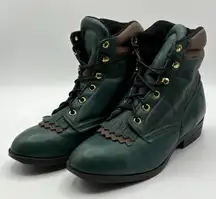 Laredo Performair Boots Women's 8 Green Leather‎ Fringe USA Made VTG 90s w/box
