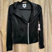 Juicy Couture Velour Black Liquorice Collared Side Zip Jacket XS NWT