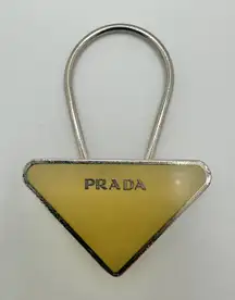 Authentic Prada Triangle Logo Key Ring Keychain Yellow Enamel Silver Tone