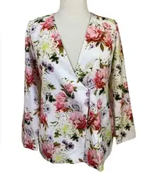 Floral collarless v neck blazer