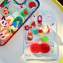 Jellycat JC Cherry double sided tassel acrylic keychain bagcharm