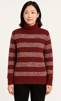 Eddie Bauer Turtleneck Striped cotton blend‎ Sweater, Burgundy M