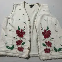 VTG Christmas Reference Point poinsettia Sweater Vest Women's 2X White