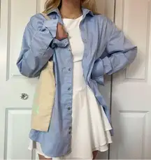 light blue oversized button up