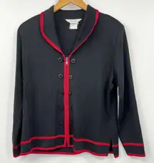 Misook Womens Full Zip Acrylic Basic Jacket Long Sleeve Black Red Size‎ L