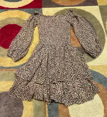 Bardot Leopard Print Animal Print Ruffle Mini Dres Off The Shoulder Smocked XS