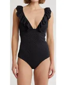 New Betsey Johnson One Piece Ruffle Eyelet Swimsuit Size Large