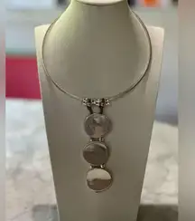 RLM SOHO Robert Lee Moris Silver Tone Disk Necklace Leather Straps Modern