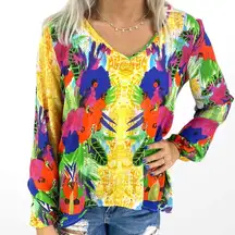 EIGHT SIXTY Long Sleeve Dolman Tropical Blouse