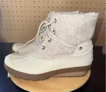 Sperry Boots W 9.5M Off White Saltwater Wedge Tide Wool Rain Duck Zip Lace Up