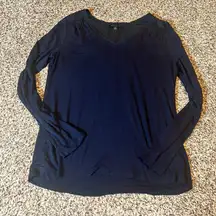 Banana Republic Navy Blue V Neck Long Sleeve Ruffled Shoulder Top Women's Size S