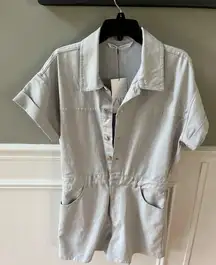 ZARA Short Denim Romper Sleeve Button-Up