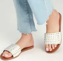 MADDEN GIRL Studded White Leather Flats Sandals Slides