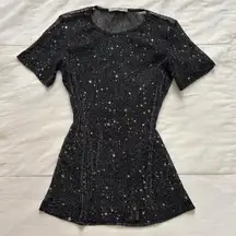 Mangopop black sparkly short sleeve sheer mesh top