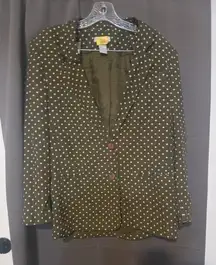 Liz Claiborne Green Blazer, Women's Size 12 Jacket, Polka‎ Dots, Button Jacket
