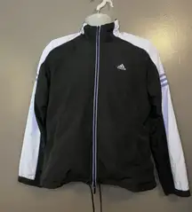 Adidas Jacket Women Large Black White Track Full Zip Mesh Lined 3-Stripes 266040
