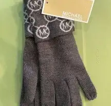 Michael Kors Argyle MK Logo Monogram Knit Gloves Charcoal Gray NEW