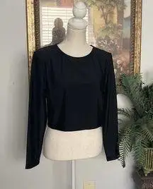 Old Navy Women’s Cropped Long Sleeve Rashgard Swim Top Size XL Black UPF 50