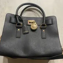 Michael Kors Hamilton Black Satchel with Gold Details