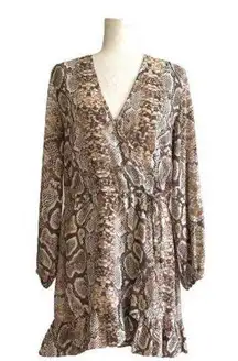 Spiaggia Dolce Faux Wrap Dress Snakeskin Ruffle Hem Beaded Side Tie Size Small