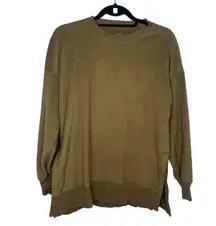 Aerie Fleece Tunic Sweatshirt Split Hem Women's Size XS Olive Green Crewneck