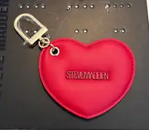 Steve Madden Red Heart Mirror Bag Charm Gold Keychain NEW