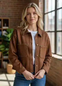 NWT VIGOSS X NORDSTROM Studded Faux Suede Shacket Chocolate Brown