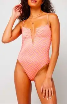 NWT L*Space Roxeanne One Piece Bitsy Swimsuit Geometric Print Pink Size Medium M