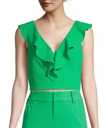 Alice + Olivia Pria Green Cropped V-Neck Ruffle Top | Size 2