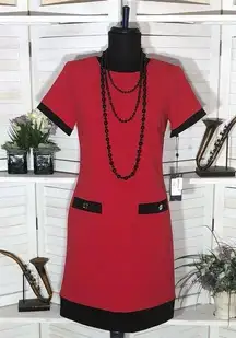 NWT Tommy Hilfiger red black shift dress short sleeves sz 2