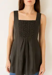 Eileen Fisher Silk Habutai Beaded Floating Squares Grey Luxe Tunic Tank Size M