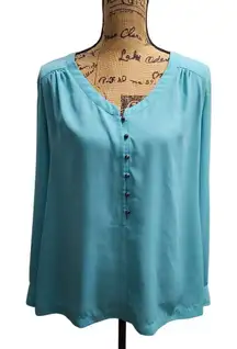 Soft Surroundings Aqua Blue Button Front Blouse Long Sleeve Professional  Size L