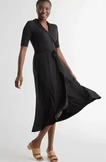 Quince Tencel Jersey Midi Wrap Dress Short Sleeve Black Size Small NEW