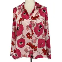 KATE SPADE Pink Floral Button Down Satin Pajama Top Size Small